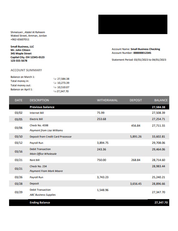 Modèle Word et PDF de relevé de compte ferme de Bank Al Etihad